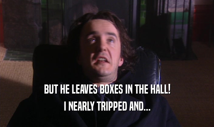 BUT HE LEAVES BOXES IN THE HALL! I NEARLY TRIPPED AND... 