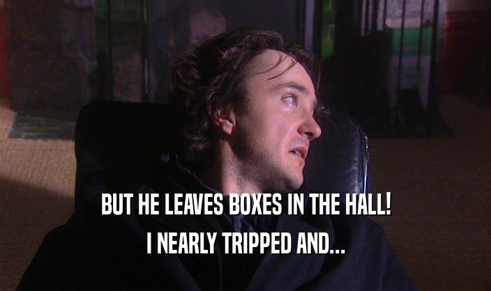 BUT HE LEAVES BOXES IN THE HALL! I NEARLY TRIPPED AND... 