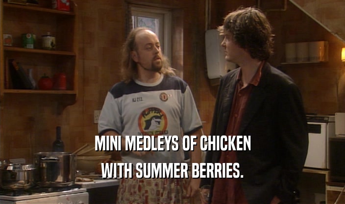 MINI MEDLEYS OF CHICKEN WITH SUMMER BERRIES. 