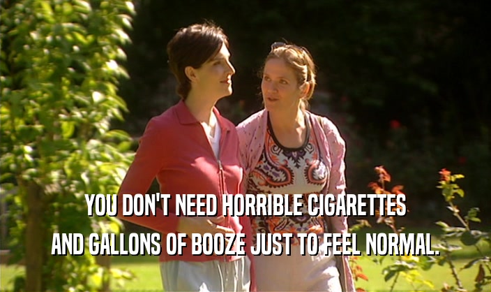 YOU DON'T NEED HORRIBLE CIGARETTES
 AND GALLONS OF BOOZE JUST TO FEEL NORMAL.
 
