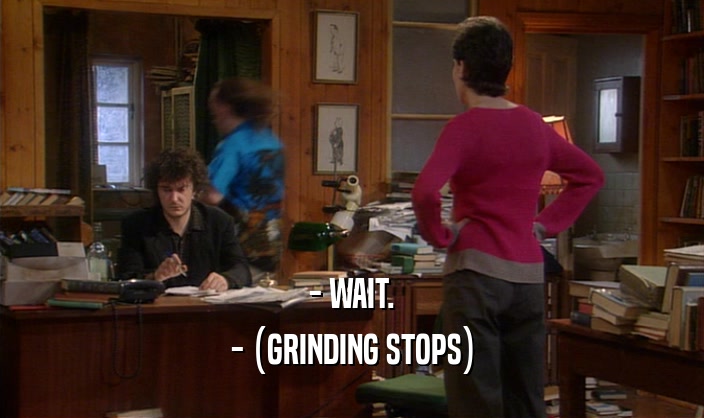 - WAIT.
 - (GRINDING STOPS)
 