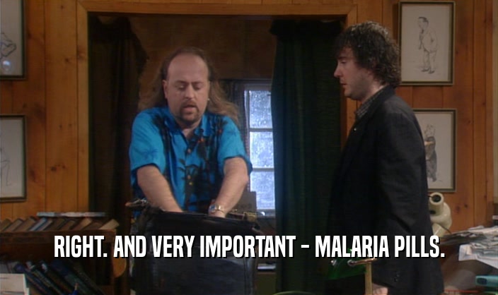 RIGHT. AND VERY IMPORTANT - MALARIA PILLS.  