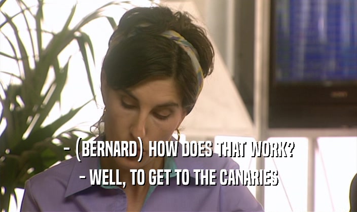 - (BERNARD) HOW DOES THAT WORK?
 - WELL, TO GET TO THE CANARIES
 