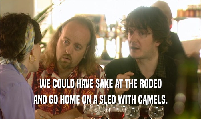 WE COULD HAVE SAKE AT THE RODEO AND GO HOME ON A SLED WITH CAMELS. 