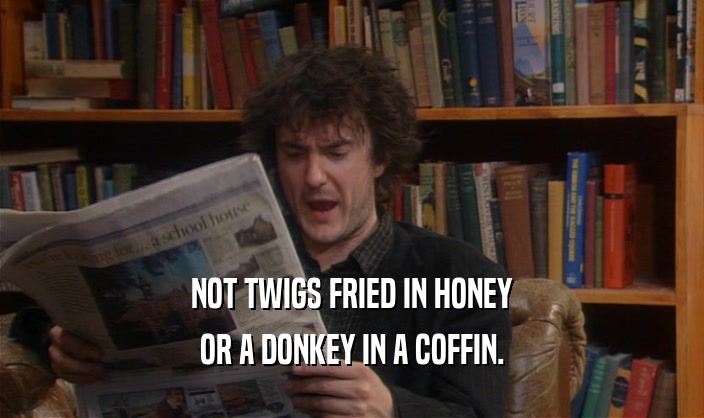 NOT TWIGS FRIED IN HONEY
 OR A DONKEY IN A COFFIN.
 