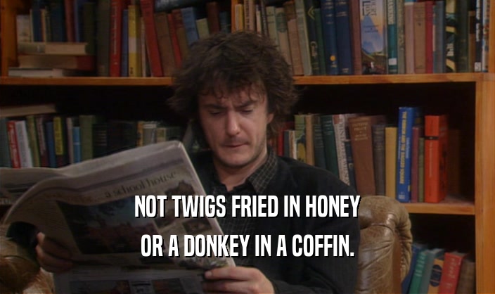 NOT TWIGS FRIED IN HONEY OR A DONKEY IN A COFFIN. 