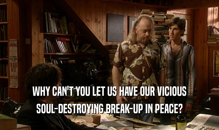 WHY CAN'T YOU LET US HAVE OUR VICIOUS SOUL-DESTROYING BREAK-UP IN PEACE? 