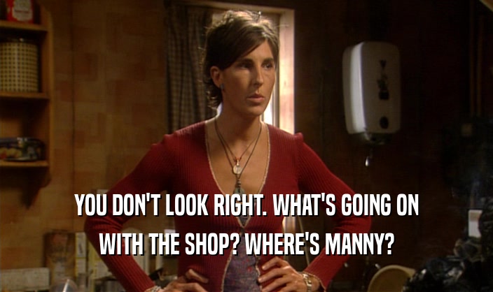 YOU DON'T LOOK RIGHT. WHAT'S GOING ON WITH THE SHOP? WHERE'S MANNY? 