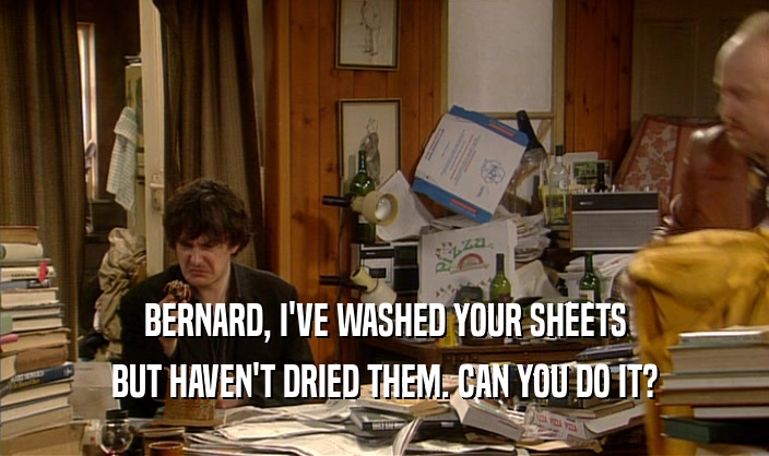 BERNARD, I'VE WASHED YOUR SHEETS
 BUT HAVEN'T DRIED THEM. CAN YOU DO IT?
 