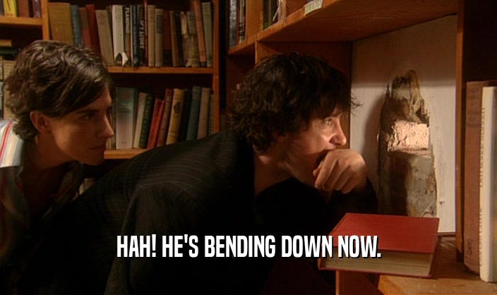 HAH! HE'S BENDING DOWN NOW.  
