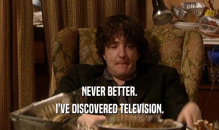 NEVER BETTER. I'VE DISCOVERED TELEVISION. 