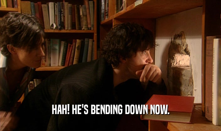 HAH! HE'S BENDING DOWN NOW.  