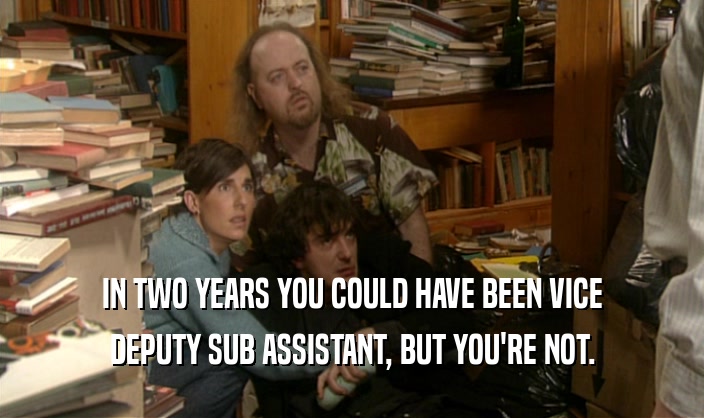 IN TWO YEARS YOU COULD HAVE BEEN VICE
 DEPUTY SUB ASSISTANT, BUT YOU'RE NOT.
 