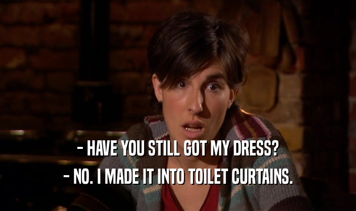 - HAVE YOU STILL GOT MY DRESS? - NO. I MADE IT INTO TOILET CURTAINS. 