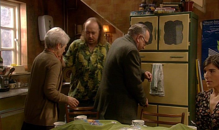 YOU'RE IN MY ROOM. IT'S JUST AT THE TOP OF THE STAIRS. I'LL BE ON THE OLD SOFA. 