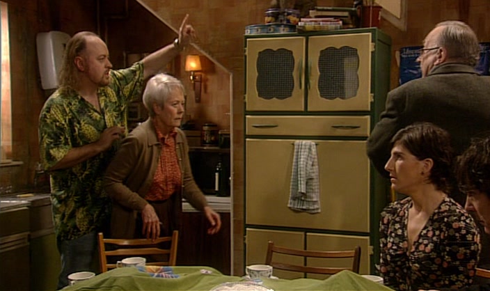 YOU'RE IN MY ROOM. IT'S JUST AT THE TOP OF THE STAIRS. I'LL BE ON THE OLD SOFA. 