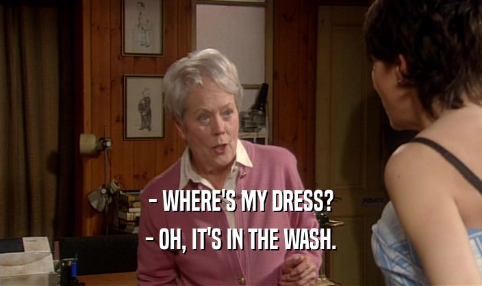 - WHERE'S MY DRESS? - OH, IT'S IN THE WASH. 