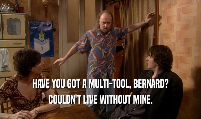HAVE YOU GOT A MULTI-TOOL, BERNARD? COULDN'T LIVE WITHOUT MINE. 