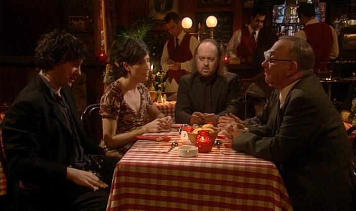 OH DEAR, I'VE DROPPED MY FORK! EXCUSE ME, I'D BETTER GET THAT. 