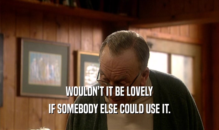 WOULDN'T IT BE LOVELY IF SOMEBODY ELSE COULD USE IT. 