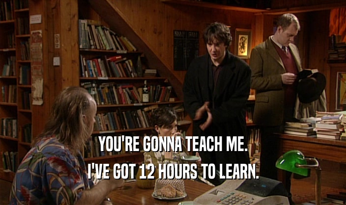 YOU'RE GONNA TEACH ME.
 I'VE GOT 12 HOURS TO LEARN.
 