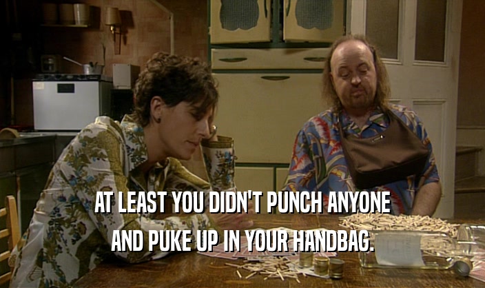 AT LEAST YOU DIDN'T PUNCH ANYONE
 AND PUKE UP IN YOUR HANDBAG.
 