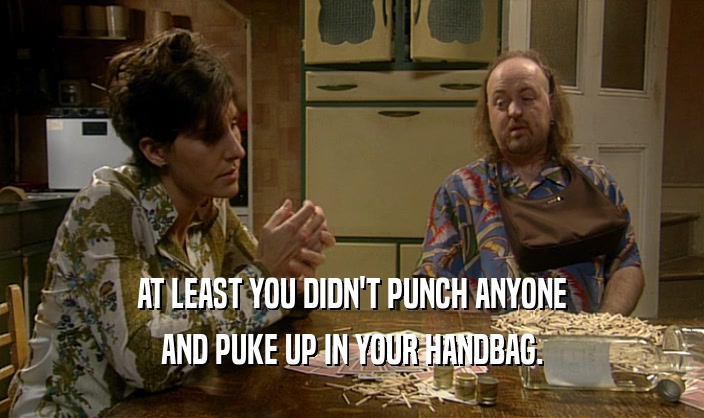 AT LEAST YOU DIDN'T PUNCH ANYONE
 AND PUKE UP IN YOUR HANDBAG.
 