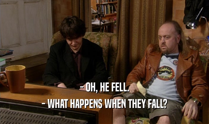- OH, HE FELL.
 - WHAT HAPPENS WHEN THEY FALL?
 