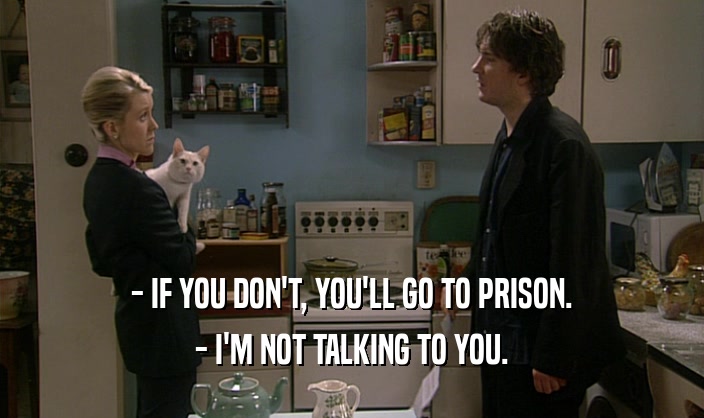 - IF YOU DON'T, YOU'LL GO TO PRISON. - I'M NOT TALKING TO YOU. 