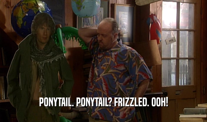 PONYTAIL. PONYTAIL? FRIZZLED. OOH!  