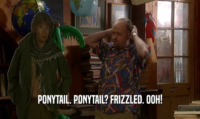 PONYTAIL. PONYTAIL? FRIZZLED. OOH!  