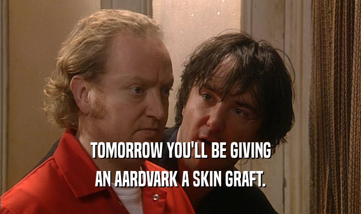 TOMORROW YOU'LL BE GIVING AN AARDVARK A SKIN GRAFT. 