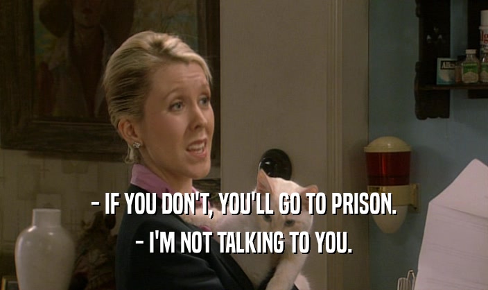 - IF YOU DON'T, YOU'LL GO TO PRISON.
 - I'M NOT TALKING TO YOU.
 