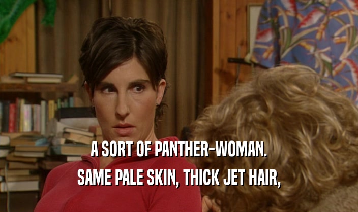 A SORT OF PANTHER-WOMAN. SAME PALE SKIN, THICK JET HAIR, 