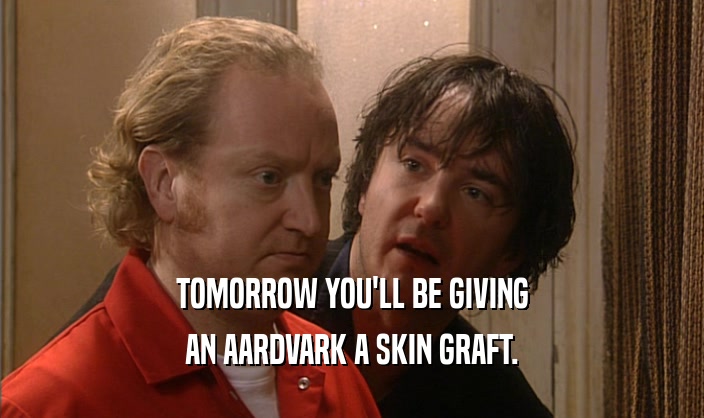 TOMORROW YOU'LL BE GIVING AN AARDVARK A SKIN GRAFT. 