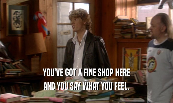 YOU'VE GOT A FINE SHOP HERE AND YOU SAY WHAT YOU FEEL. 