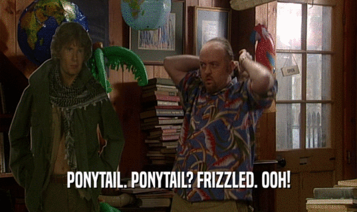 PONYTAIL. PONYTAIL? FRIZZLED. OOH!  