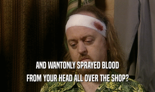 AND WANTONLY SPRAYED BLOOD FROM YOUR HEAD ALL OVER THE SHOP? 