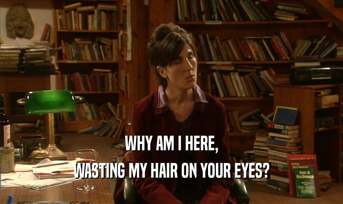 WHY AM I HERE, WASTING MY HAIR ON YOUR EYES? 