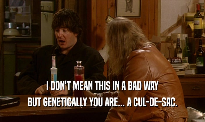 I DON'T MEAN THIS IN A BAD WAY BUT GENETICALLY YOU ARE... A CUL-DE-SAC. 