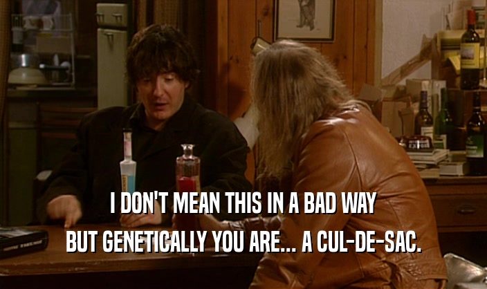 I DON'T MEAN THIS IN A BAD WAY BUT GENETICALLY YOU ARE... A CUL-DE-SAC. 