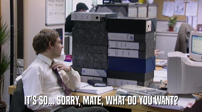 IT'S SO... SORRY, MATE, WHAT DO YOU WANT?  
