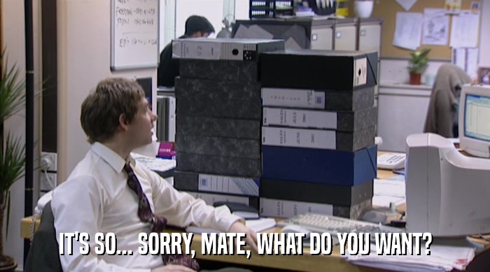 IT'S SO... SORRY, MATE, WHAT DO YOU WANT?  