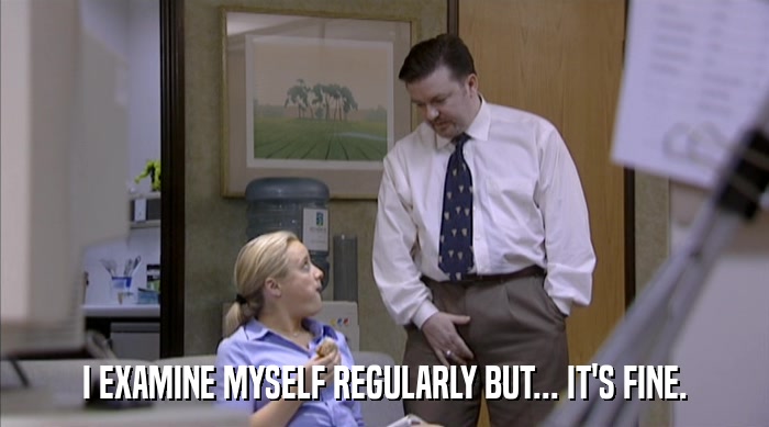 I EXAMINE MYSELF REGULARLY BUT... IT'S FINE.  