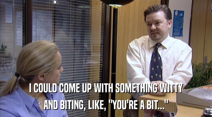 I COULD COME UP WITH SOMETHING WITTY AND BITING, LIKE, 