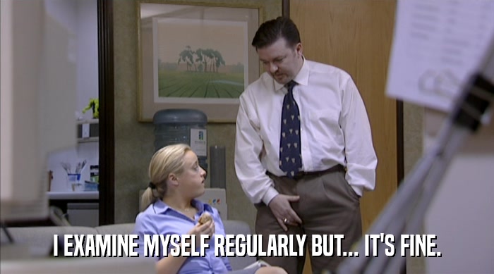 I EXAMINE MYSELF REGULARLY BUT... IT'S FINE.  