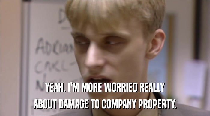YEAH. I'M MORE WORRIED REALLY ABOUT DAMAGE TO COMPANY PROPERTY. 