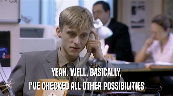 YEAH. WELL, BASICALLY, I'VE CHECKED ALL OTHER POSSIBILITIES 