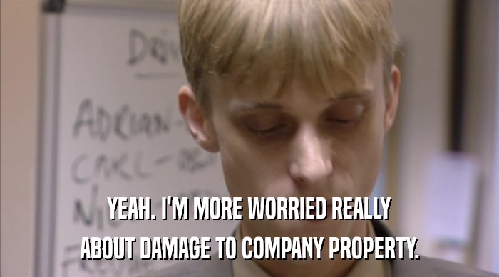 YEAH. I'M MORE WORRIED REALLY ABOUT DAMAGE TO COMPANY PROPERTY. 