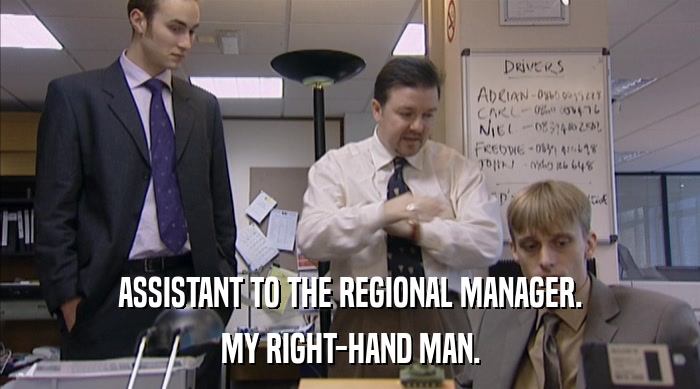 ASSISTANT TO THE REGIONAL MANAGER. MY RIGHT-HAND MAN. 